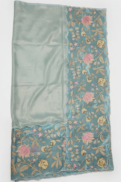 Aqua Blue Kora Tissue Saree