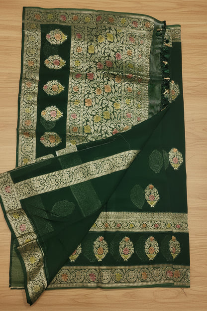 Dark Mehendi Green Banarasi Georgette Saree