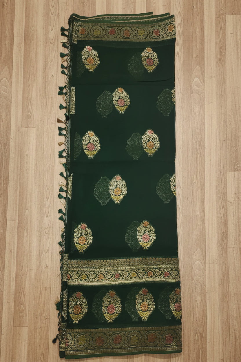 Dark Mehendi Green Banarasi Georgette Saree