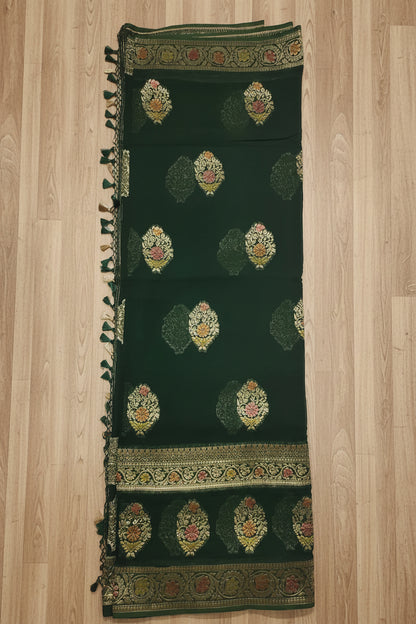 Dark Mehendi Green Banarasi Georgette Saree