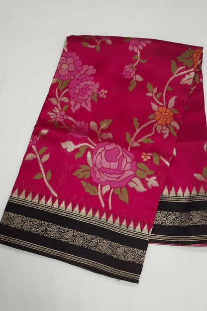 Magenta Pink Banarasi Jamdani Silk Saree