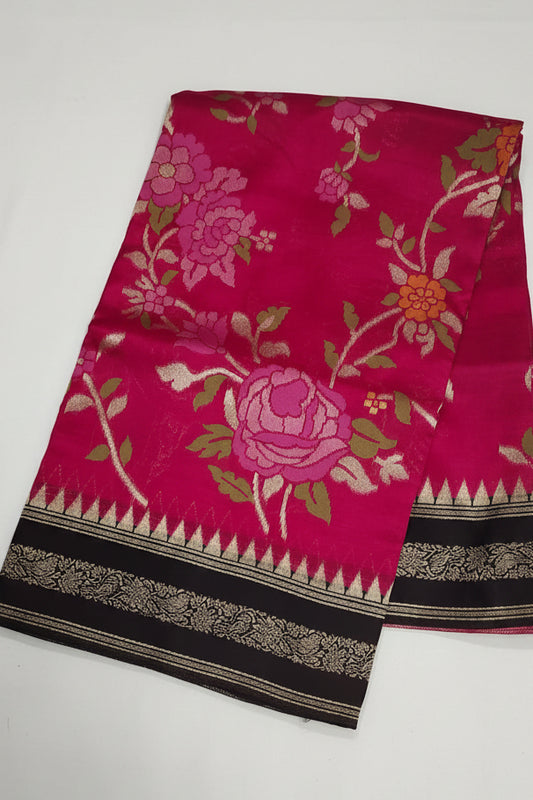 Magenta Pink Banarasi Jamdani Silk Saree