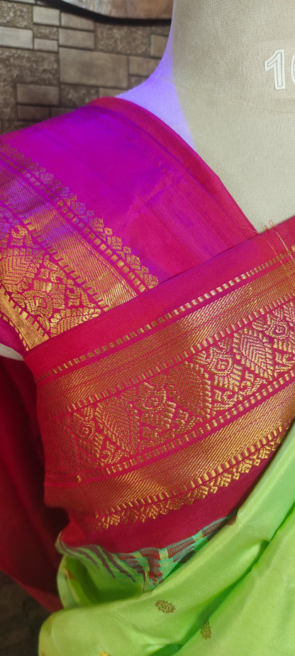 Parrot Green Gadwal Silk Saree