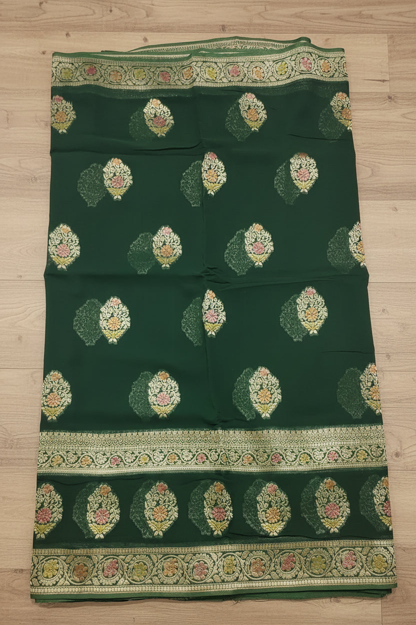 Dark Mehendi Green Banarasi Georgette Saree