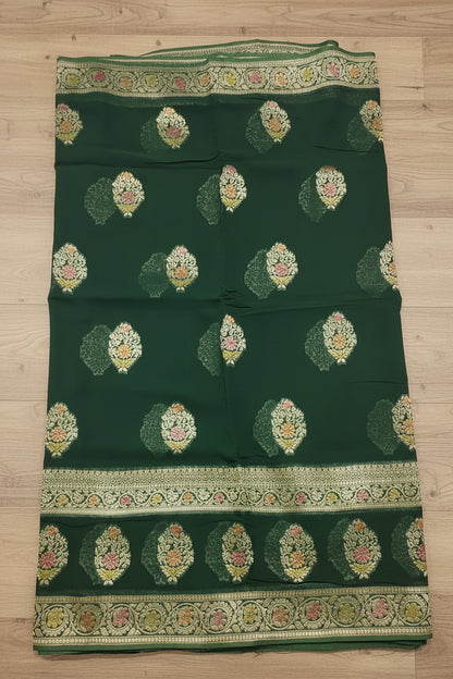 Dark Mehendi Green Banarasi Georgette Saree