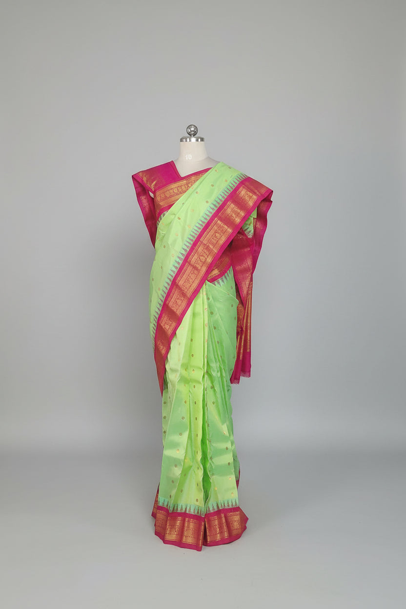 Parrot Green Gadwal Silk Saree