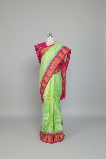 Parrot Green Gadwal Silk Saree