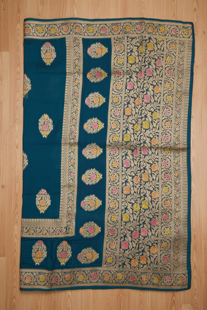 Dark Ocean Blue Banarasi Georgette Saree