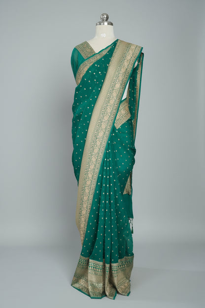 Emerald Green Banarasi Pure Georgette Saree
