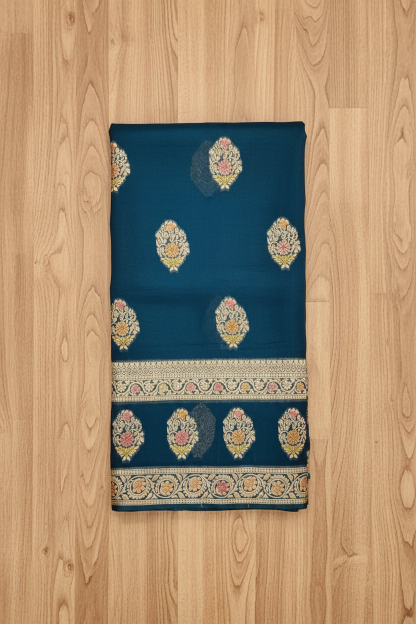 Dark Ocean Blue Banarasi Georgette Saree