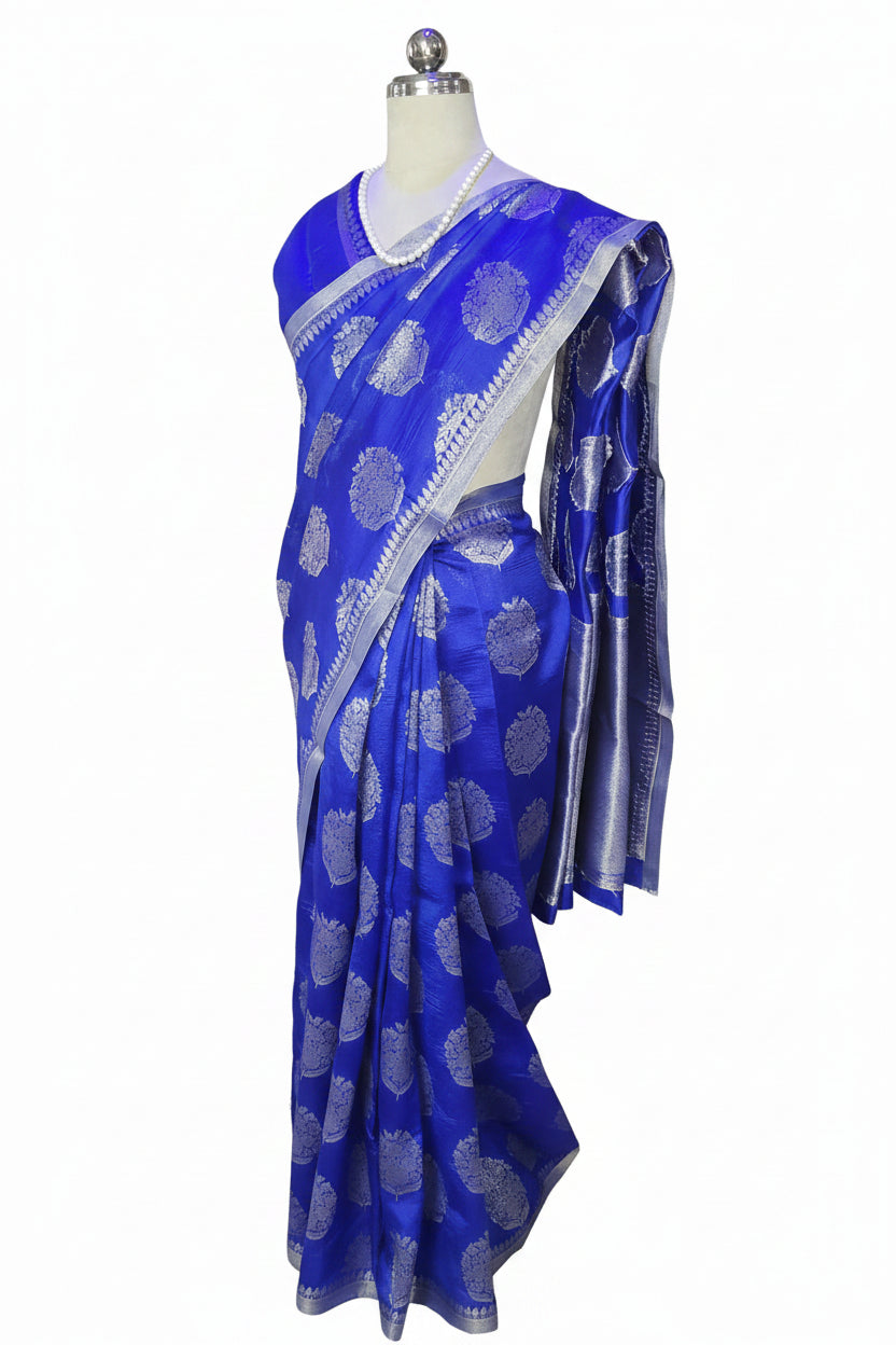 Royal Blue Pure Chiniya Silk Saree